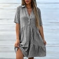 thumbnail image 4 of Women's Casual Plaid Linen Short Sleeve Button Front Dress with Lapel Collar, 4 of 7