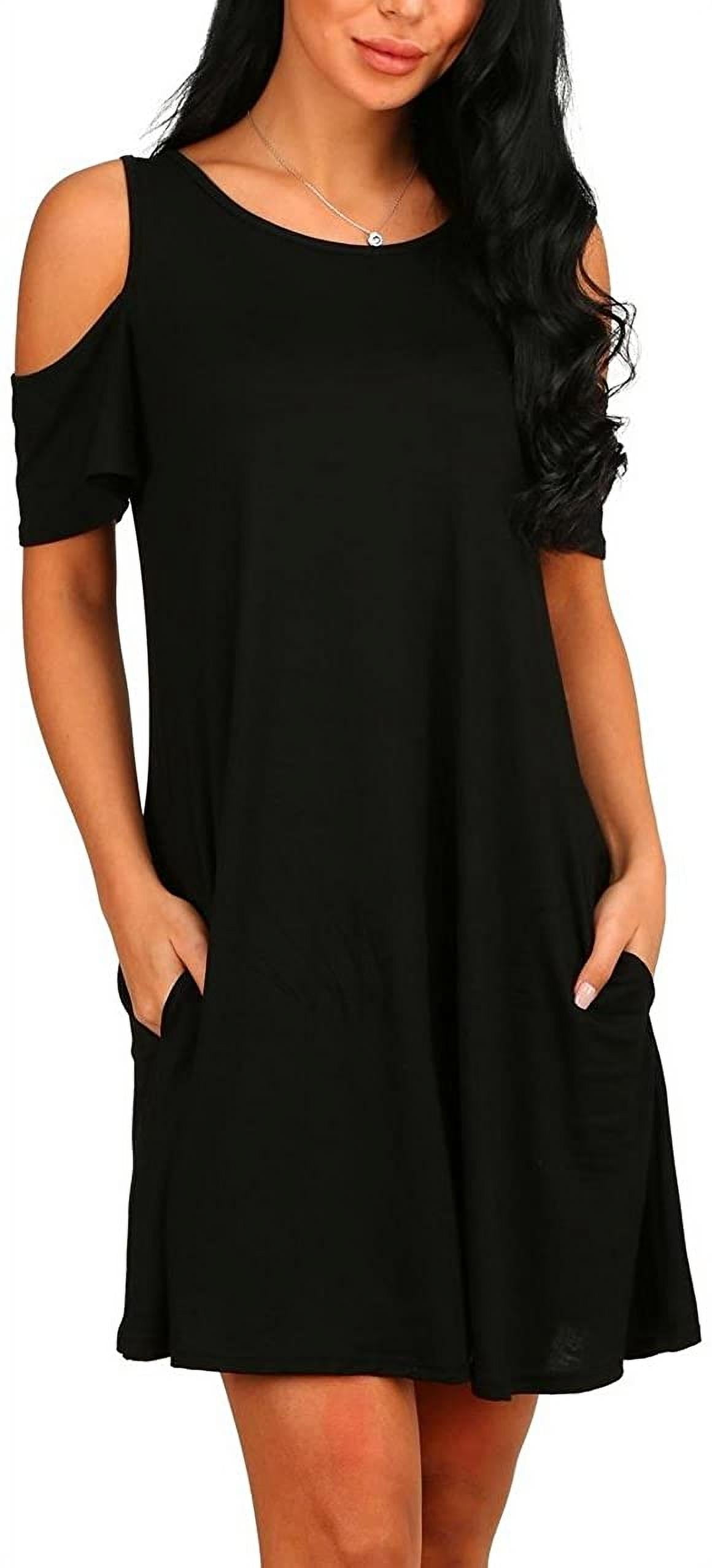 ANYJOIN Women's Cold Shoulder Short Sleeve Swing Mini Dress Party Dress