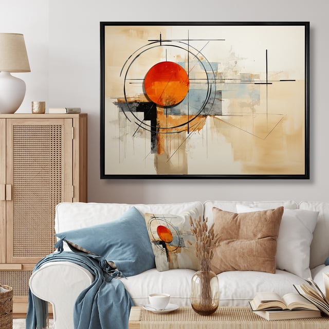 Designart Abstract Suprematism Oversized framed wall art decor, Abstract Suprematism framed wall Art, Brown Suprematism Geometric Euphony I , Orange Modern black framed wall art, black frame