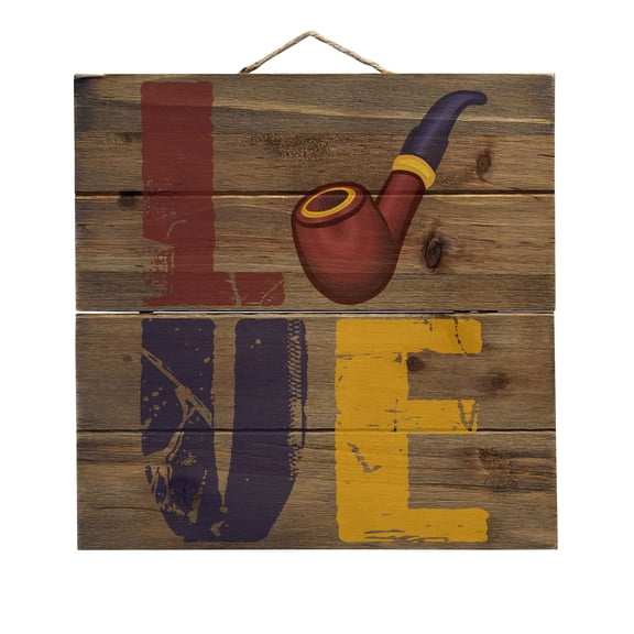 Love Pipe Smoking - Decorative REAL WOOD Wall Art - Faux Pallet Look