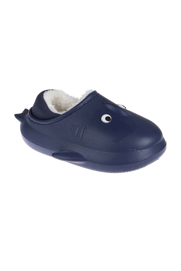 Toddler Boy's Novelty Clogs with Sherpa and Fur Lining - Cute Shark and Dog Clogs for Toddler, Navy, 7-8