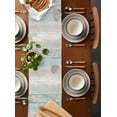 thumbnail image 5 of Hokiten Table Runners 36 Inches Long Dress Scarves, Blue Beige Farmhouse Farmhouse Kitchen/Dining Table Runner, Short Coffee Tablerunners, Vintage Wooden Striped 13x36 Inch, 5 of 7