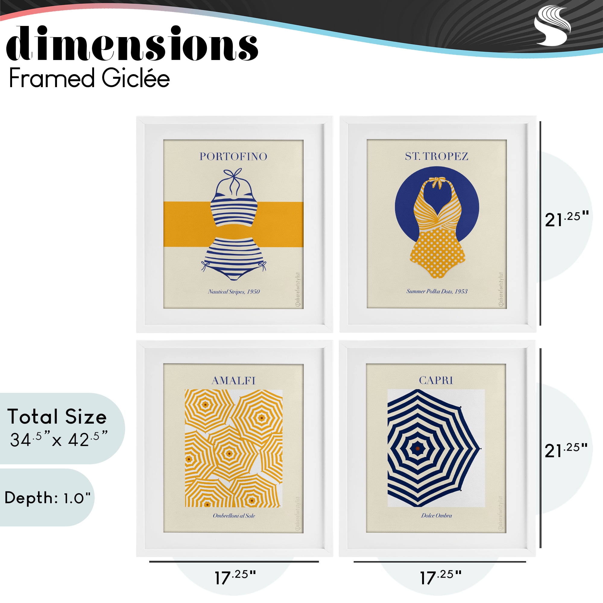 Stupell Industries Retro Beach Vacation Elements 4 Piece White Framed Print Under Glass Set, design by A Barefoot Stylist