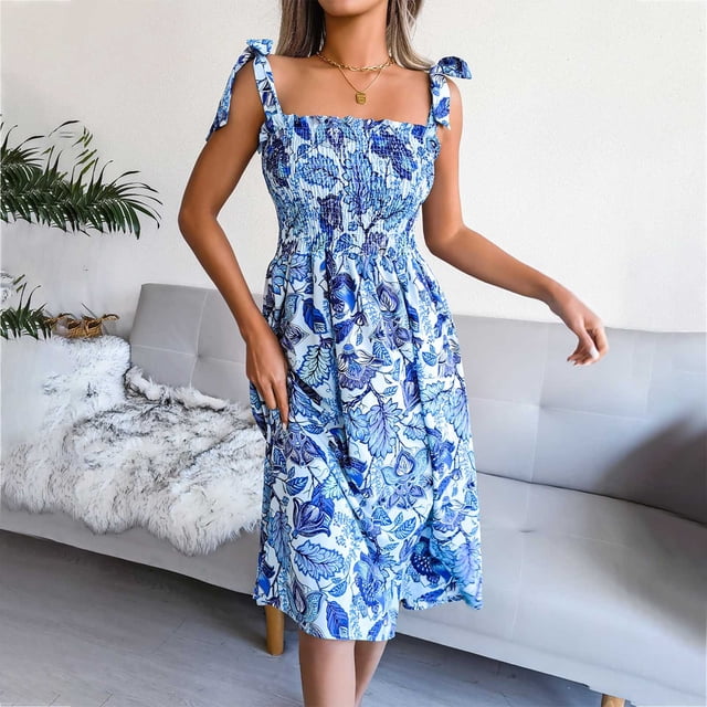 drppepioner Robe d'Été Femme Mode Décontractée Ajustée Couleur Unie Imprimée Sans Manches Fesses Dos Nu Robe à Bretelles