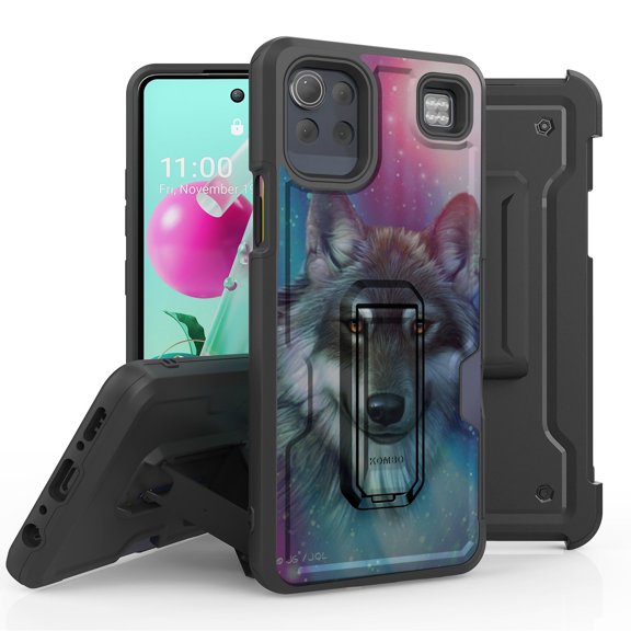 ANJ  Rugged Hybrid Shockproof Case w/Kickstand   Holster Clip Card Slot Cover for LG K92 5G - Husky