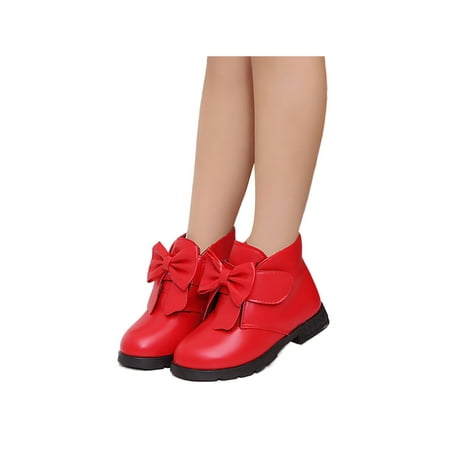 

GENILU Girls Cute Nonslip Winter Warm Shoes Magnetic Snow Boot Outdoor Sweet Bow Ankle Boots Red 9C