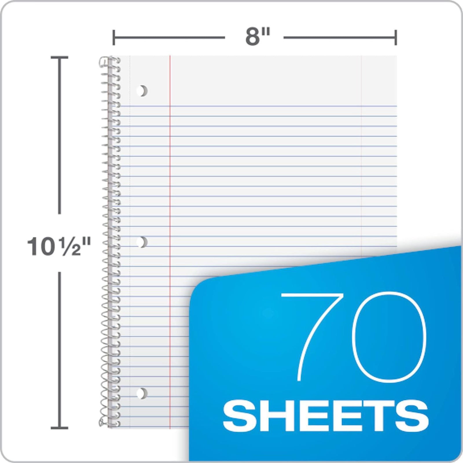 LQXZWJY Spiral Notebook, 1 Pack, 1 Subject, College Ruled Paper, 8" x 10-1/2", 70 Sheets per Notebook, Assorted Bright Colors
