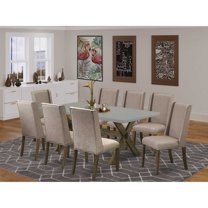 East West Furniture V-Style 9-piece Wood Dining Set in Brown Beige