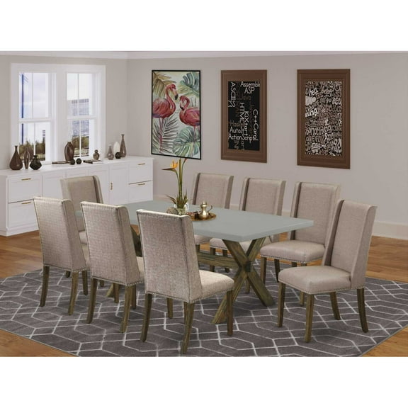 East West Furniture V-Style 9-piece Wood Dining Set in Brown Beige