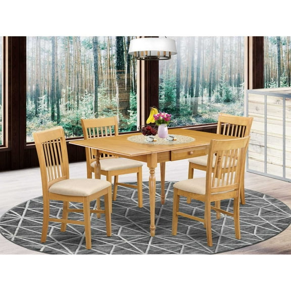 East West Furniture Monza 5-piece Wood Table and Dining Chair Set in Oak
