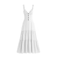 thumbnail image 6 of DYTTDG Women's Ruffle Trim Tiered Midi Dress | V-Neck Spaghetti Strap Flowy Dress with Decorative Button, Casual Summer Flutter Dress, 6 of 6