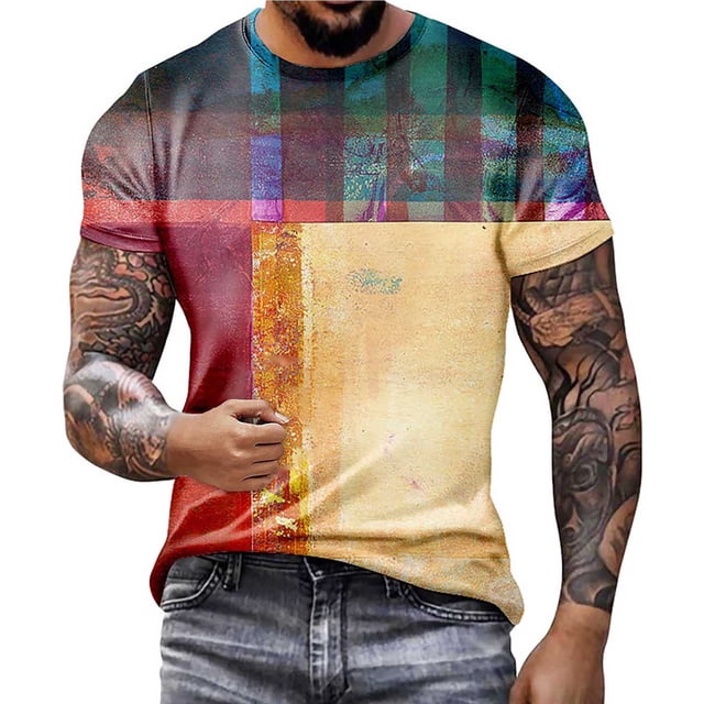 EGNMCR Chemises à Manches Courtes pour Hommes, T-shirt Col Rond Décontracté d'Été, Mode Décontractée pour Hommes, Impression Numérique 3D, Hauts Décontractés d'Été