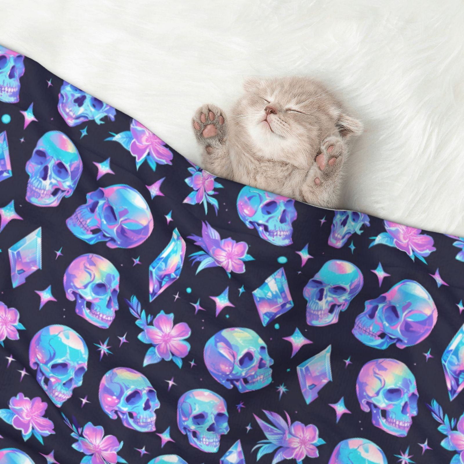Naloa star Skull flower crystal Dog Blanket, 3 Sizes Cat Blanket for Indoor Cats Large Medium Small Dog Gifts-Large