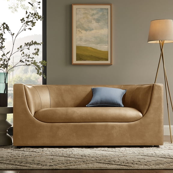 Hilda 67" Curved Back Vegan Leather Loveseat in Toast