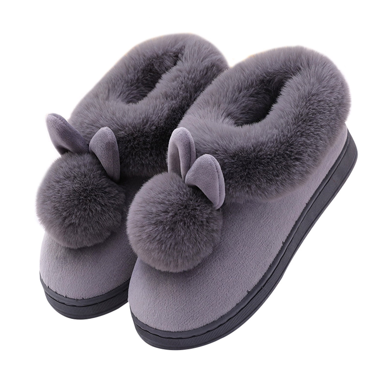 Girls Soft Slippers Plush Bunny Shaped Non-Slip Grey Christmas Gift for Winter 