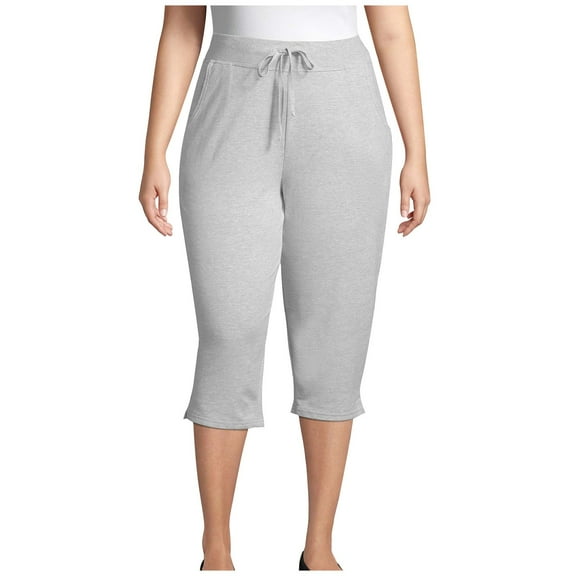 Capris for Women Womens Plus Size Capris Casual Solid Drawstring Elastic Waist Capri Pants Summer Breathable Loose Wide Leg Cropped Trousers with Pocket