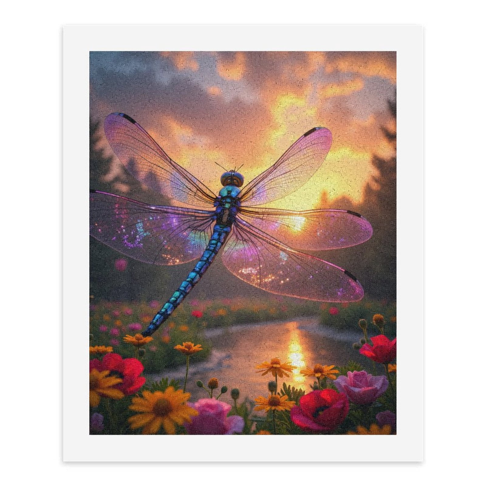 Paint by Numbers Kit for Adults, Dragonfly Sunset Over Flower Garden Paint by Numbers, Easy Paint by Numbers Kit for Adults Beginner, DIY Adult Paint by Number Kits on Canvas, Home Decor