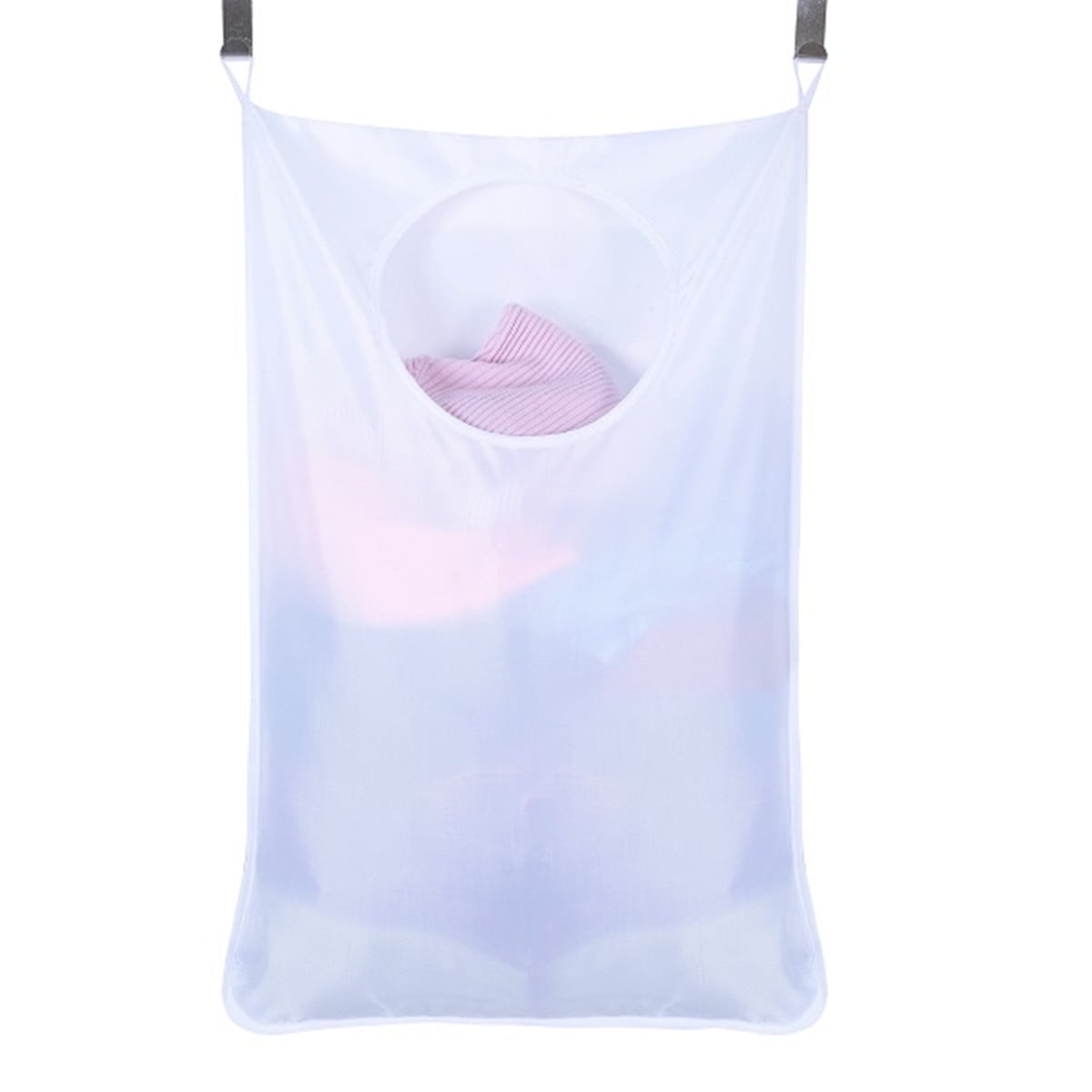 Hanging Laundry Hamper Bag with Free Adjustable Stainless Steel Door 2 PCs Suction Cup Hooks