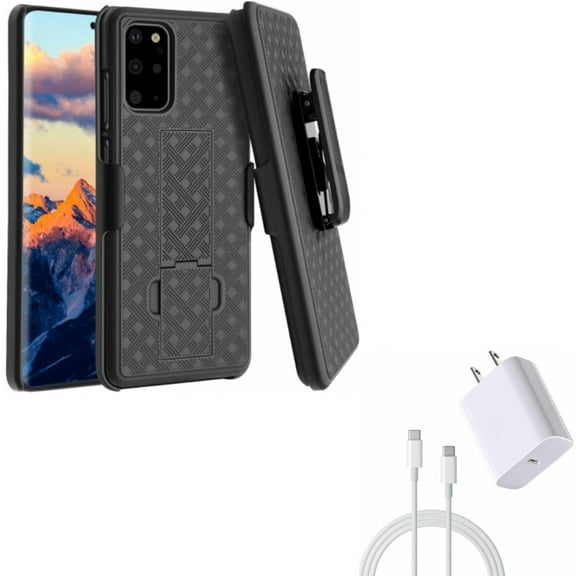 Case Belt Clip & 18W Fast Home Charger for Samsung Galaxy S20 Plus - Holster Swivel Cover   PD Type-C 6ft USB-C Cable Combo