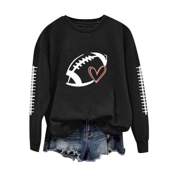 Shirts For Women Women's Round Neck Long Sleeved Solid Football Printed Top Womens Tops