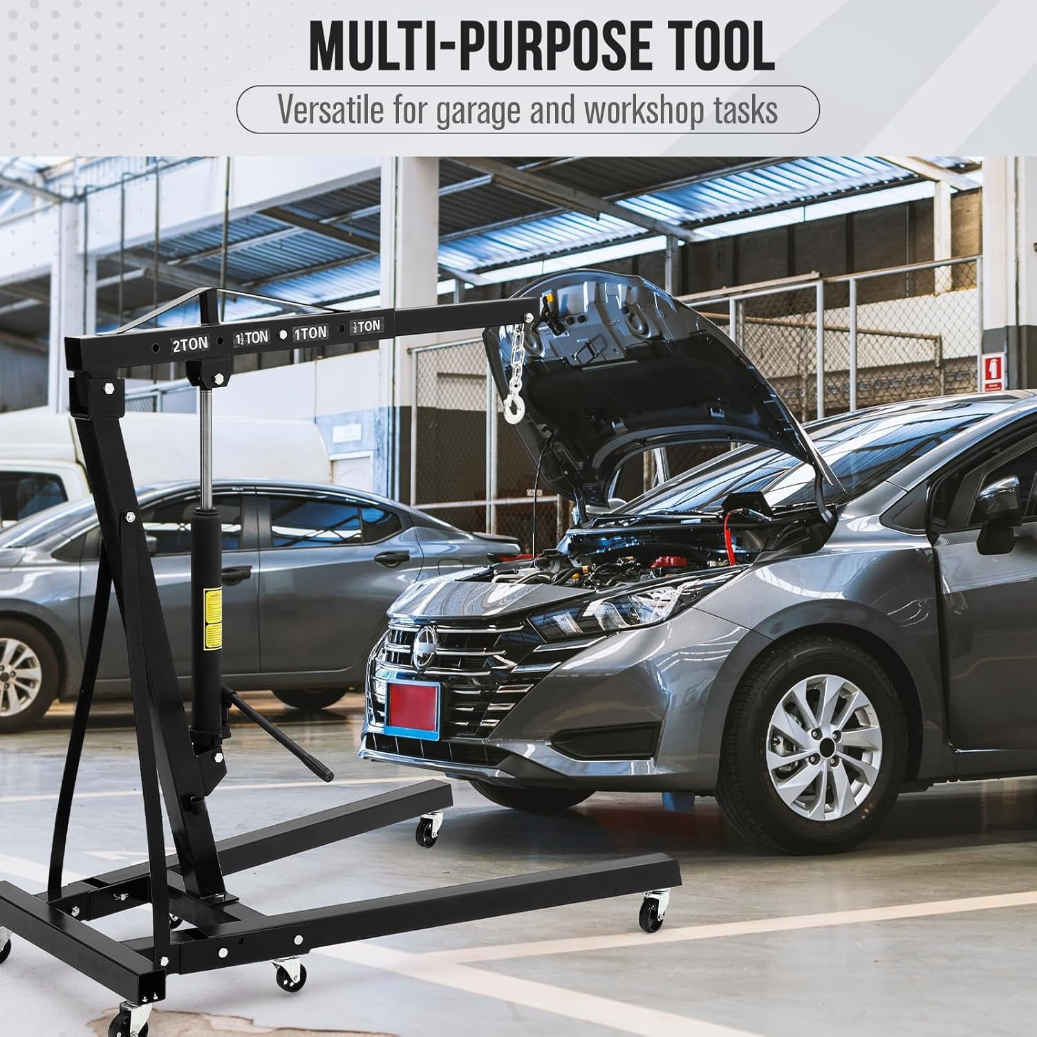 AOILE 2 Ton (4400LB) Engine Hoist Crane with Leveler Stabilizer - Hydraulic Garage Shop Lift Jack