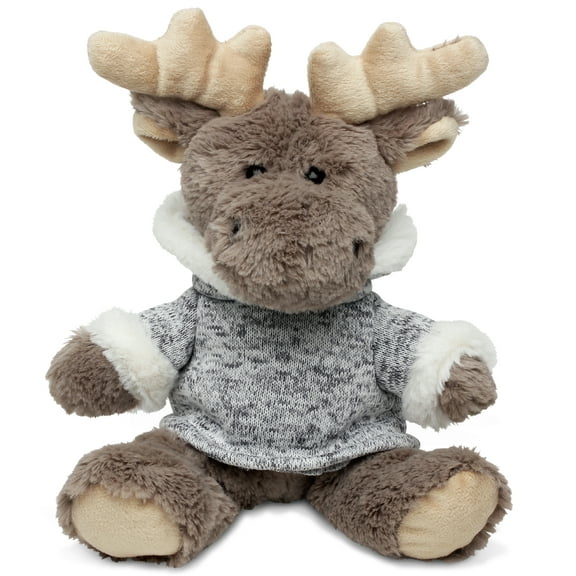 Super Soft Plush - Sitting Moose With Grey Hooded Sweater