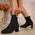 thumbnail image 2 of Knit Winter Ankle Boots for Women Cute Square Toe Stretch Slip on Block Heel Dressy Sock Booties, 2 of 7