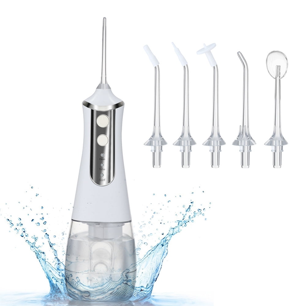 Genkent Cordless Portable Water Flosser Oral Irrigator - 350ML Portable and Rechargeable IPX7 Waterproof 3 Modes, White