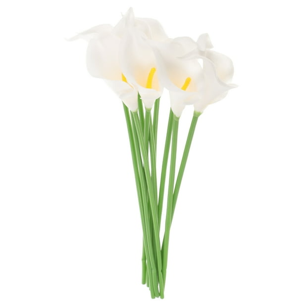BRIGHTFUFU 10 ramos de flores artificiales de cala de poliuretano, elegantes y realistas, para novias y bodas (blancos)