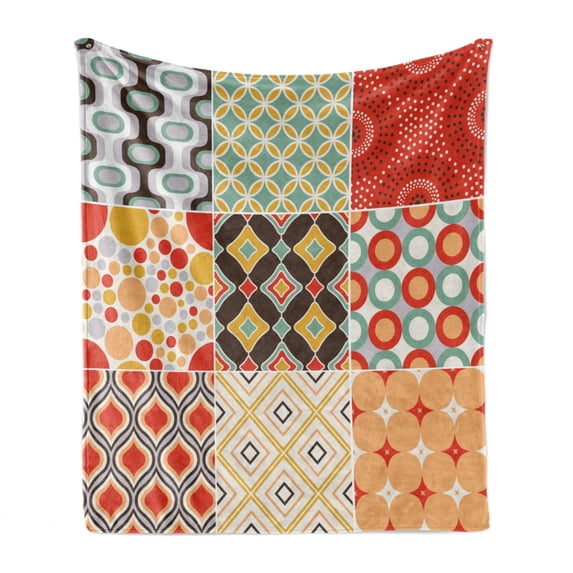 Vintage Soft Flannel Fleece Throw Blanket, Mosaic Retro Style Patterns Diagonal Geometrical Shapes Abstract Design Print, Cozy Plush for Indoor and Outdoor Use, 60" x 80", Multicolor, by Ambesonne