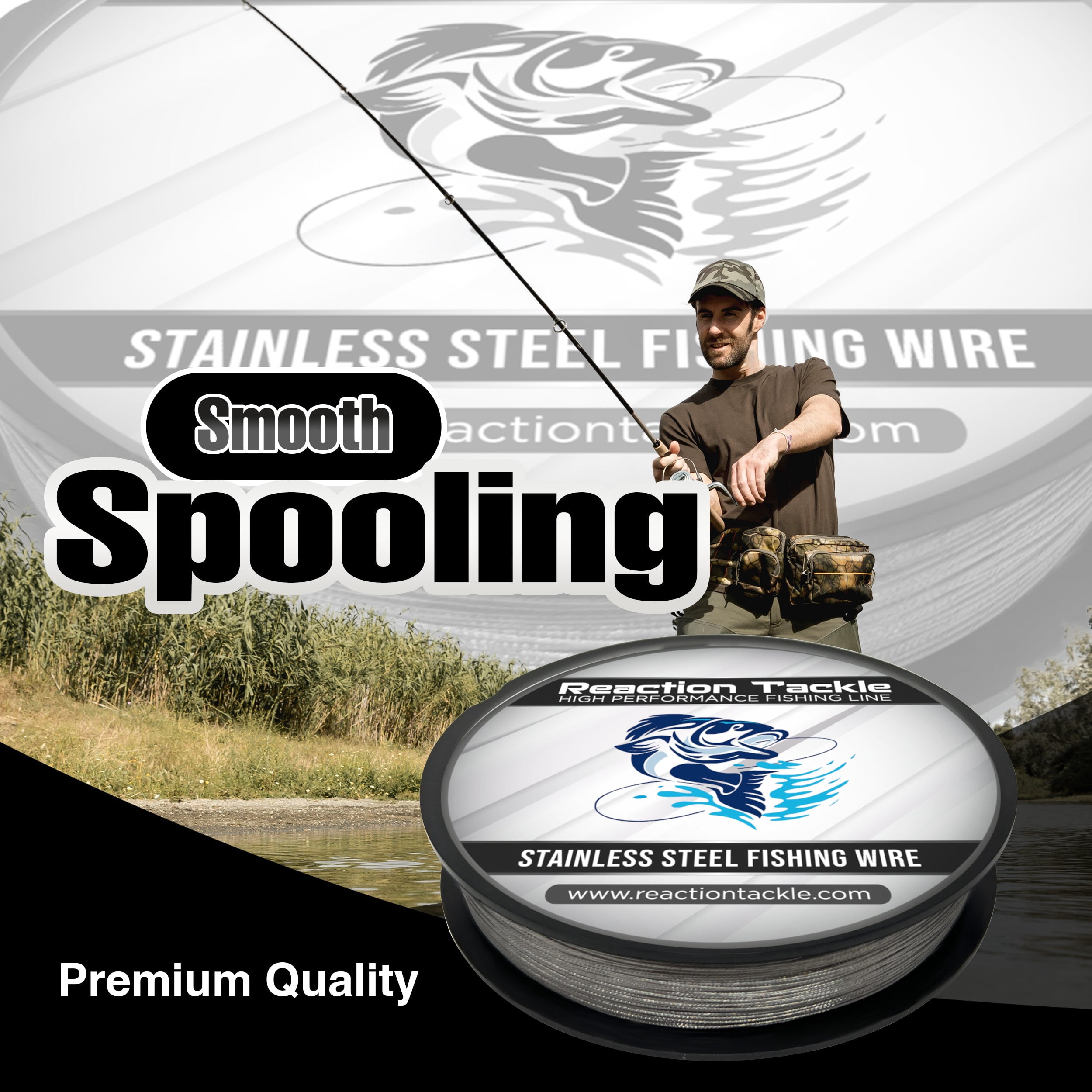 Reaction Tackle Stainless Steel Trolling Line 30LB - Premium Fishing Wire with 40LB+ Breaking Strength 30LB / 1000 foot