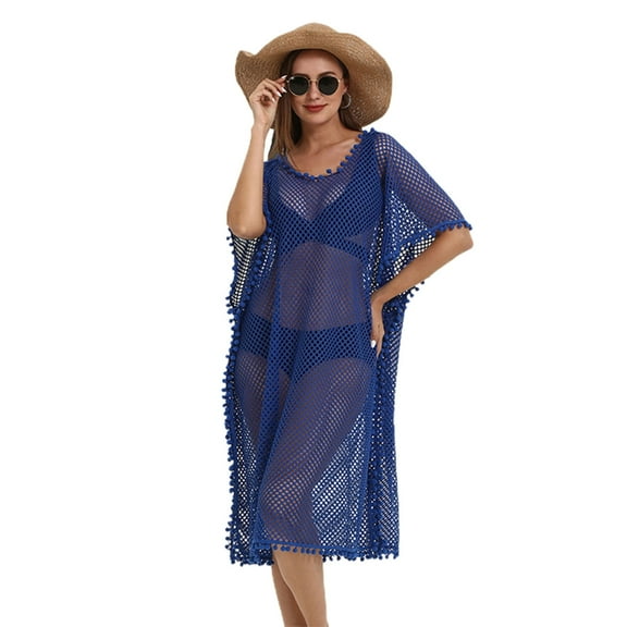 Necvior Women Bikinis Cover-ups Pullover Beach Dress Hollows Crochet Short Sleeve Beachwear Cover Down Sleep Swimwear Cover
