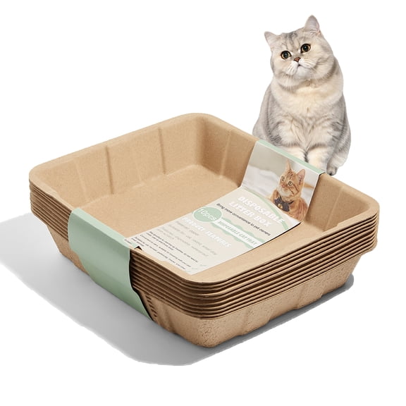 Suhaco Disposable Cat Litter Box, 10-Pack, No Scrubbing, Thick & Sturdy, for Indoor & Outdoor Use, 17.7 x 13.8 Inches