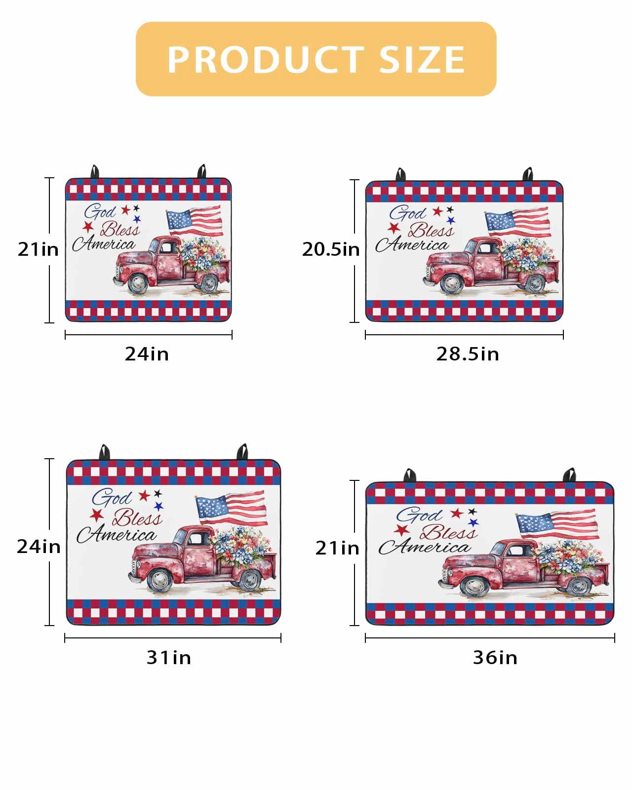 nqOlkjepod Large Induction Cooktop Protector Mat 24"x21", 4th of July Stove Top Covers for Electric Stove, Red Blue Plaid Truck Floral Star Decorative Stove Burner Cover Mats, Glass Top Stove Cover