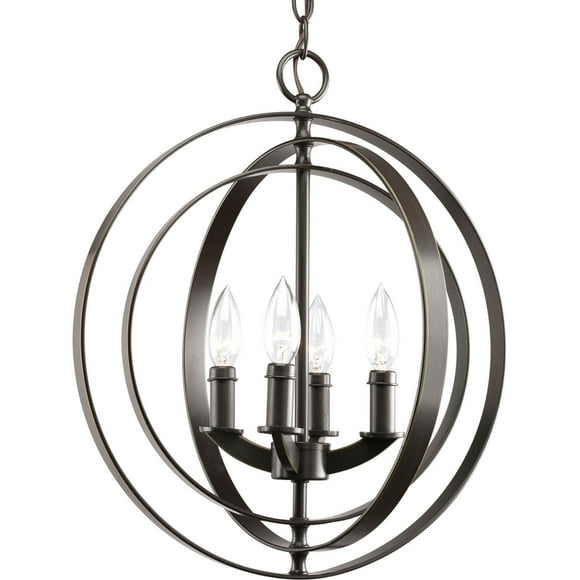 Progress Lighting P3827-20 4 Light Sphere Foyer Lantern with Pivoting Interlocking Rings, Antique Bronze