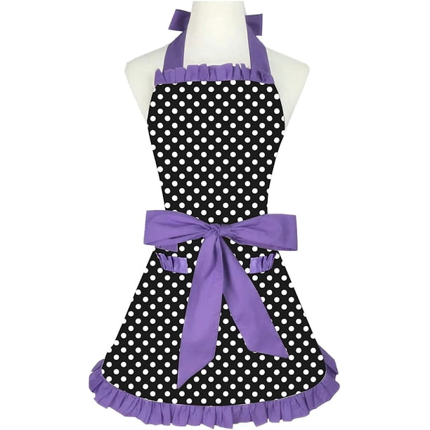Rosielily Delantal Vintage Para Mujer Delantal Morado Con Bolsillos Delantal Retro Delantal Lindo Delantal De Cocina Para Cocinar Hornear Vestido Coqueto Algodón Con Volantes Volantes 50S Damas Regalo