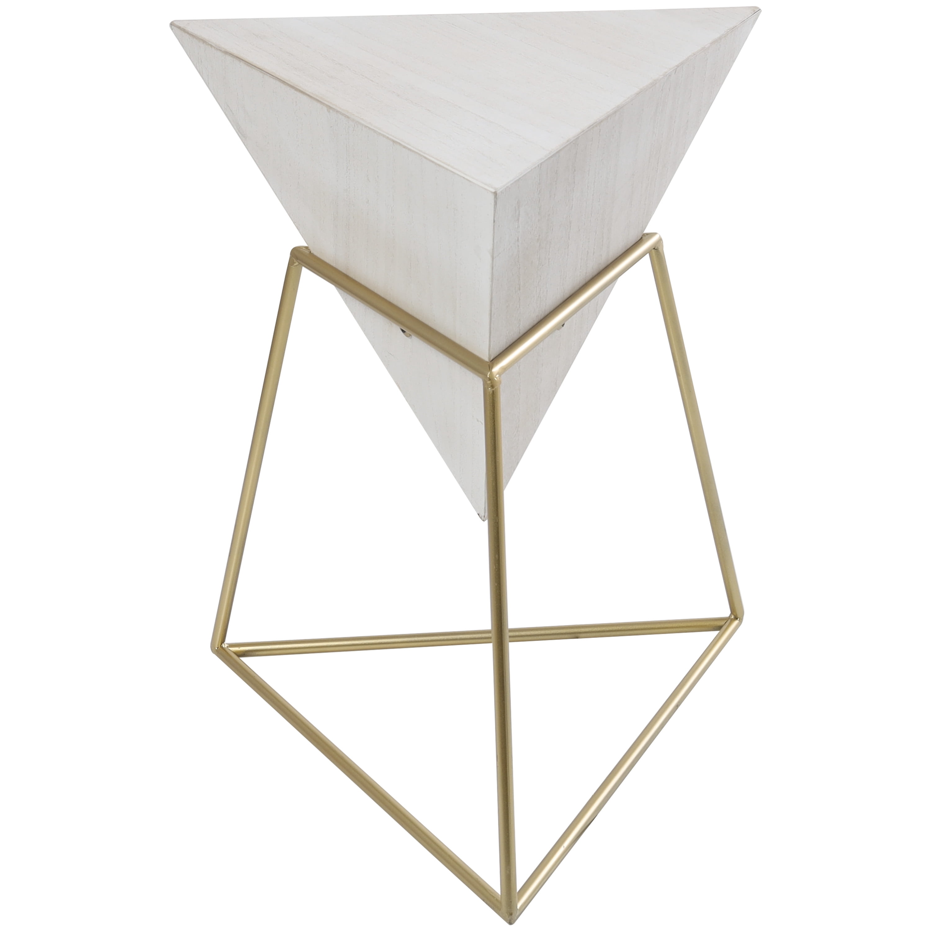 DecMode 20" x 24" White Wood Inverted Pyramid Geometric Accent Table with Gold Metal Stand, 1-Piece