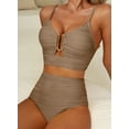 thumbnail image 5 of Eytino Womens Bathing Suit High Waisted Bikini Sets Tummy Control Swimsuits V Neck Cutout Swim Suits Textured Ruched Two Piece Bathing Suit Swimwear Brown S-2XL, 5 of 12