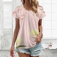 thumbnail image 3 of Pale Yellow Flowers Pink Background Women's Blouse Short Sleeve Women's Top T-Shirt Spring Summer Clothes, 3 of 7