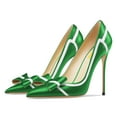 thumbnail image 3 of FSJ Women High Heel Pumps Stripes Bowtie Pointed Toe Elegant Stiletto Slip On Dress Shoes Size 8 Green, 3 of 5