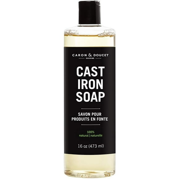Caron & Doucet - Savon de Nettoyage en Fonte / Savon de Castille 100 % à Base de Plantes / Idéal pour Nettoyer, Restaurer, Enlever la Rouille et Soigner avant l'Assaisonnement / pour Poêles, Casseroles et Ustensiles de Cuisine en Fonte. (16 oz)