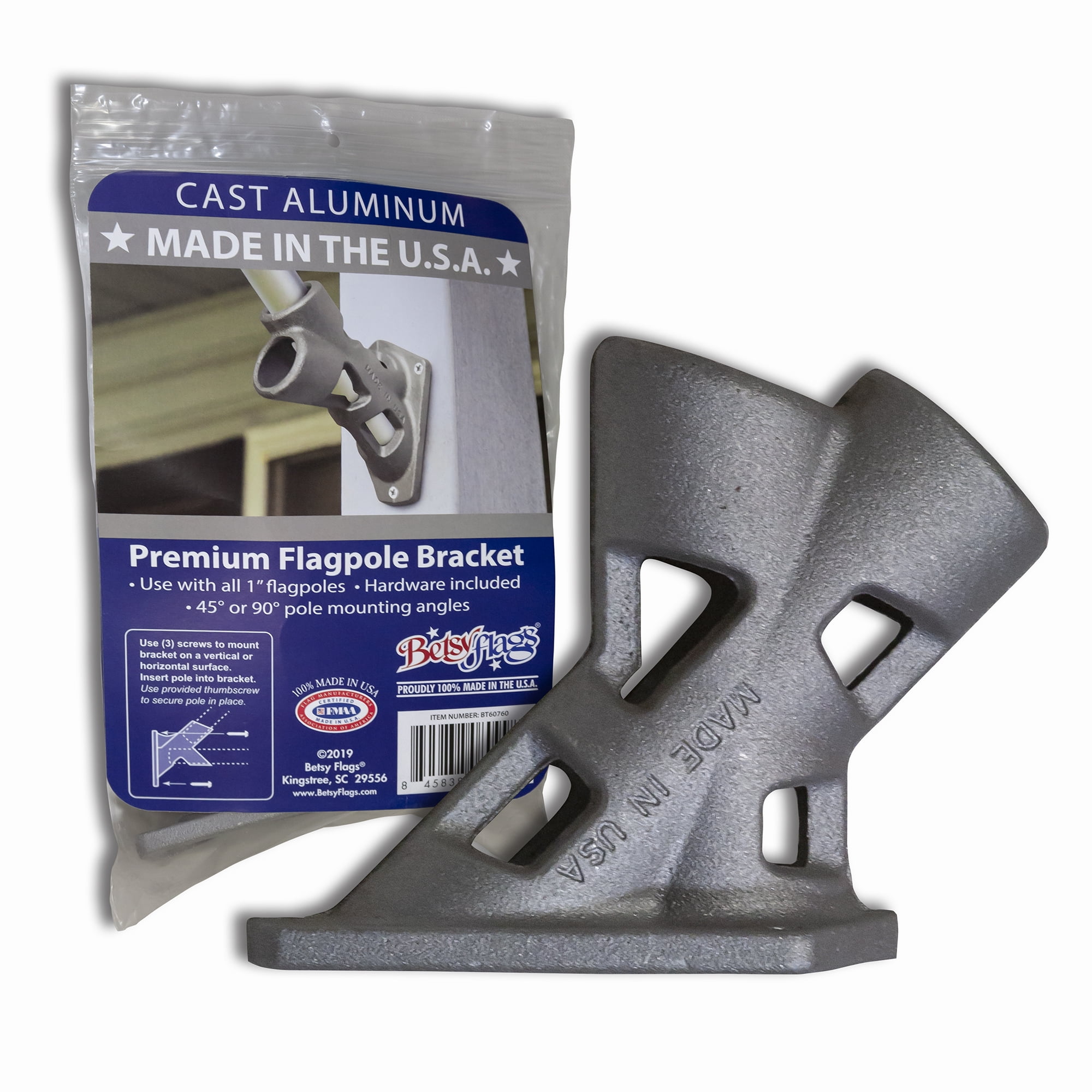 1in Aluminum Bracket Betsy Flags 2-Position, Mounting Hardware, Gray
