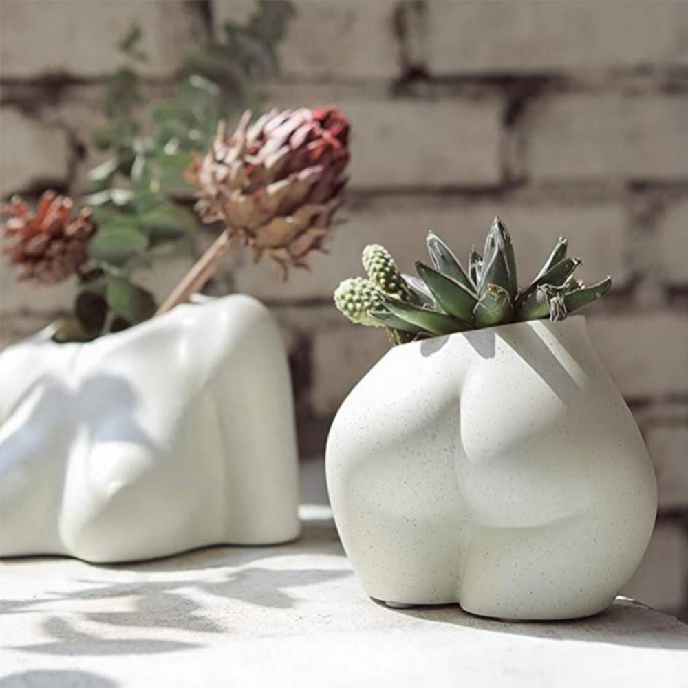 HEMOTON Minimalist Ceramic Vase Abstraction Flowers Vase Decoration for Living Room Office Home Table Artificial Flower Small Vase White 