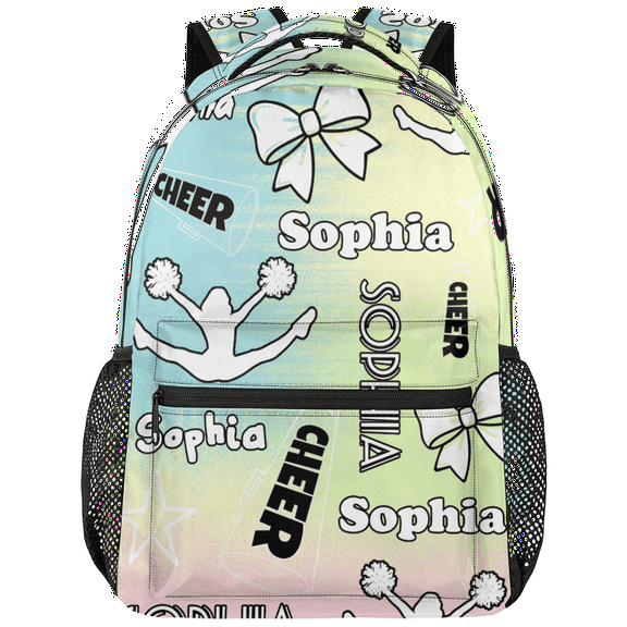 Jiaoprinted Blue Yellow Pink Custom Cheerleader Backpack Personalized Name Cheer Shoulder Bag Coach Casual Travel Daypack for Cheerleading Gifts