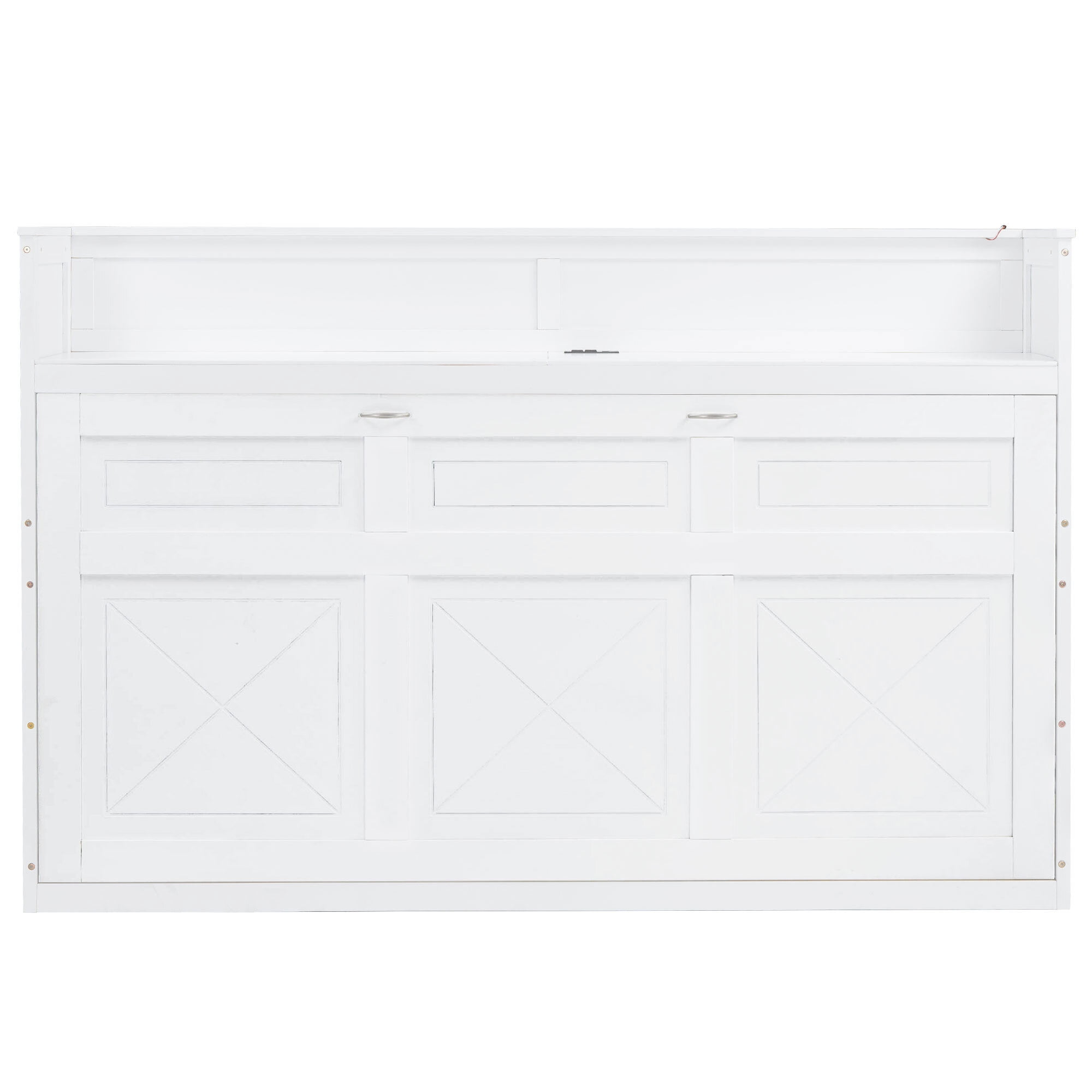 Euroco Wood Twin XL Murphy Bed with Desk and LED Light, Storage Wall Bed with USB Charging Station