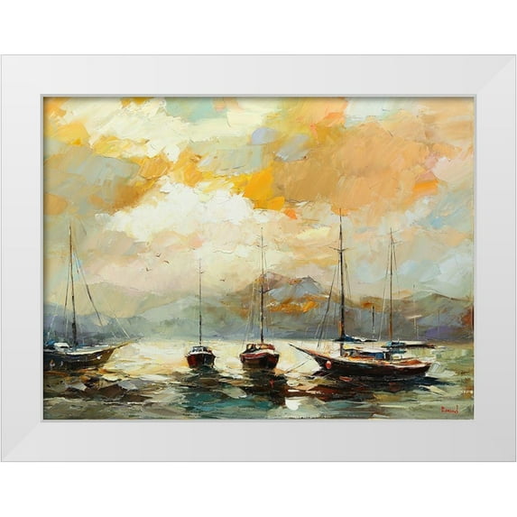 Bond 18x15 White Modern Wood Framed Museum Art Print Titled - Boats by Sunset
