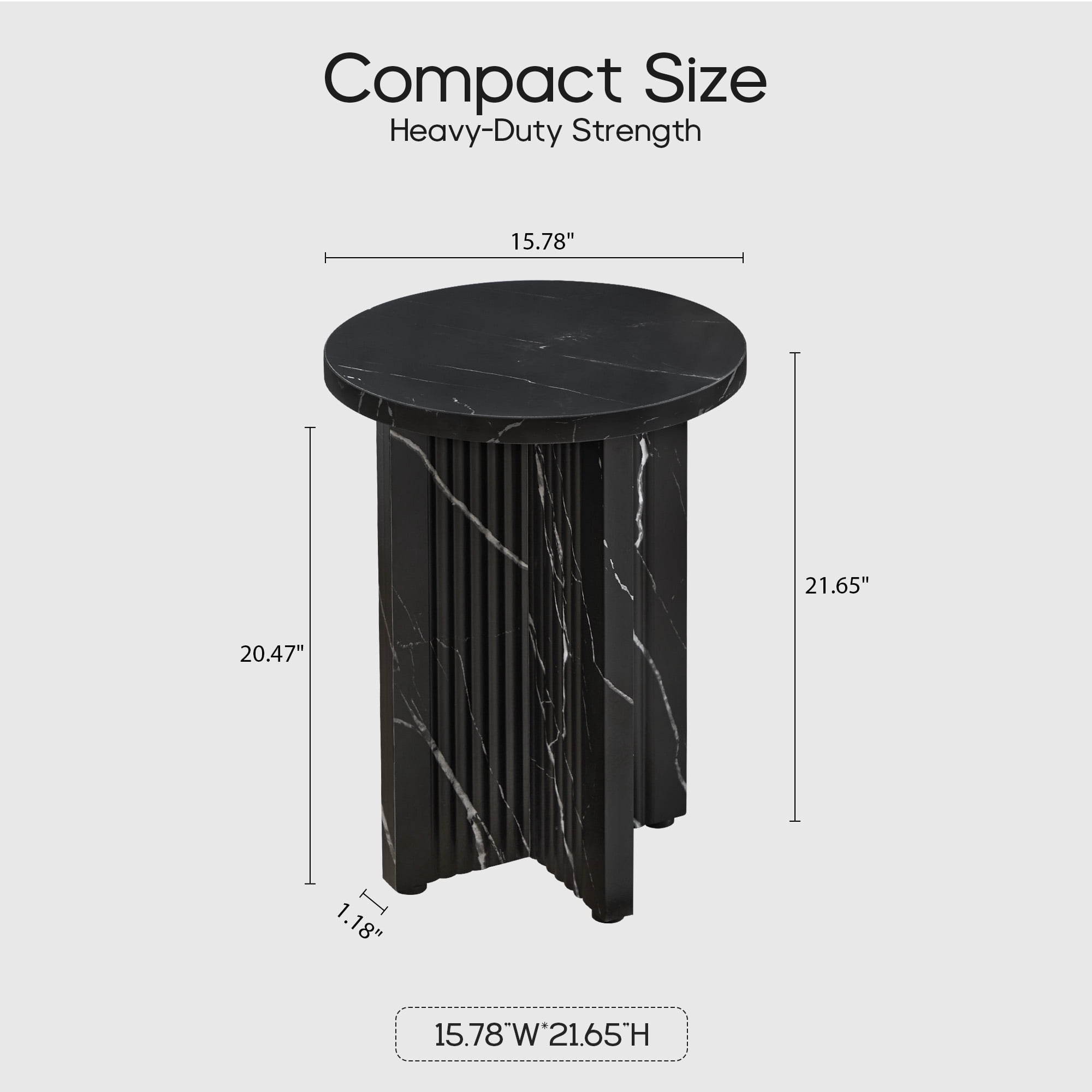 YOCWO Round Small End Tables for Living Room with Wave Base, Mordern MDF Side Table for Bedroom Small Space with Marble Veneer Finish, Black