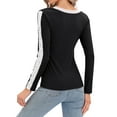 thumbnail image 4 of HUBERY Women Lace Trimmed Spliced V Neck Long Sleeve Solid Color Pullover Top, 4 of 4