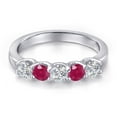 thumbnail image 3 of Gem Stone King 925 Sterling Silver Lab Grown Diamond and Red Ruby Wedding-Bands Ring for Women | 1.01 Cttw | Round 3.5MM | Gemstone April Birthstone | Size 7, 3 of 6