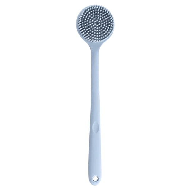 EeaseMX Cepillo de ducha de mango largo de silicona para el cuerpo, cepillo de baño, exfoliante de espalda con gancho de color aleatorio (azul)